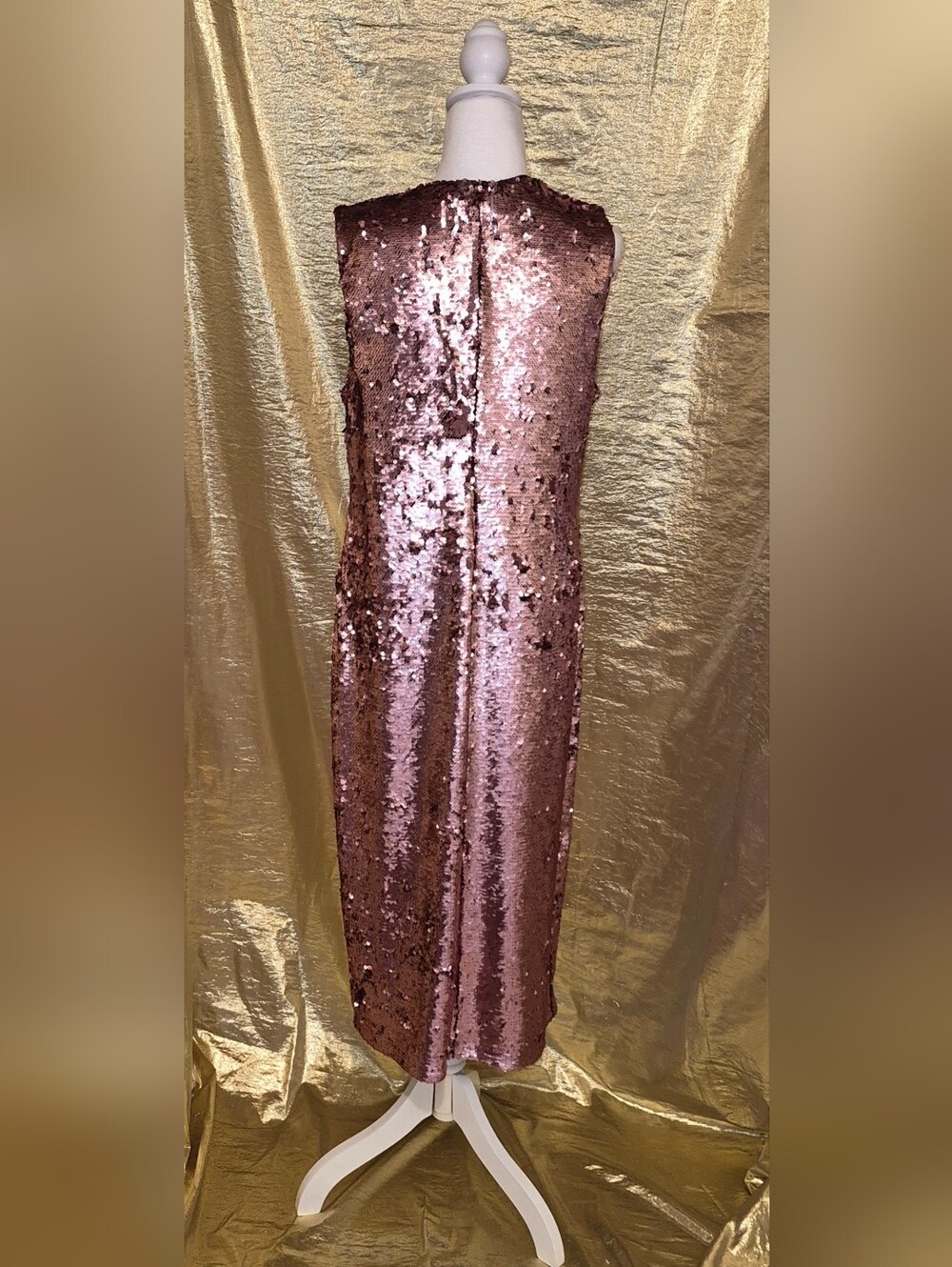 H&M Rose Gold Sequin V-Neck Midi Dress - Picture 3 of 3